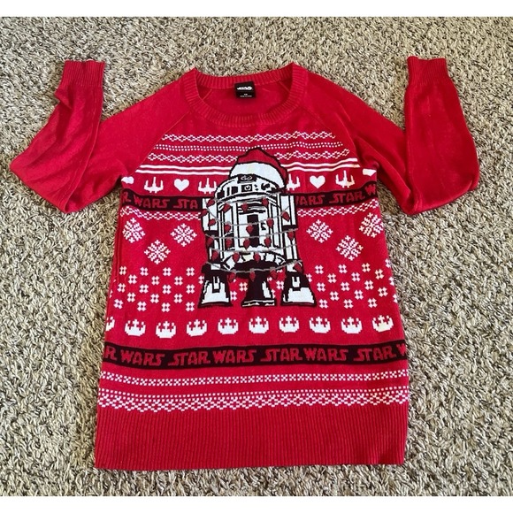 Star Wars Sweaters - Star Wars‎ Woman's R2D2 Red Ugly Christmas Sweater Size XS